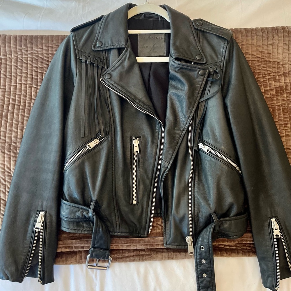 All Saints Black Leather Biker Jacket